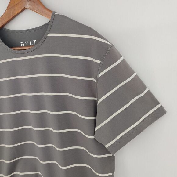 BYLT Shirt Mens Medium Gray Striped Drop Cut Lux Tee - Picture 4 of 11
